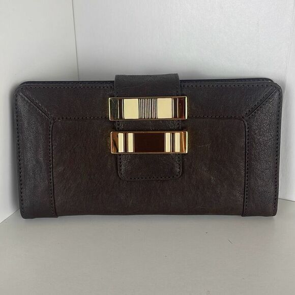 Chocolate Brown Wallet Gold Enameled Hardware - Picture 1 of 8